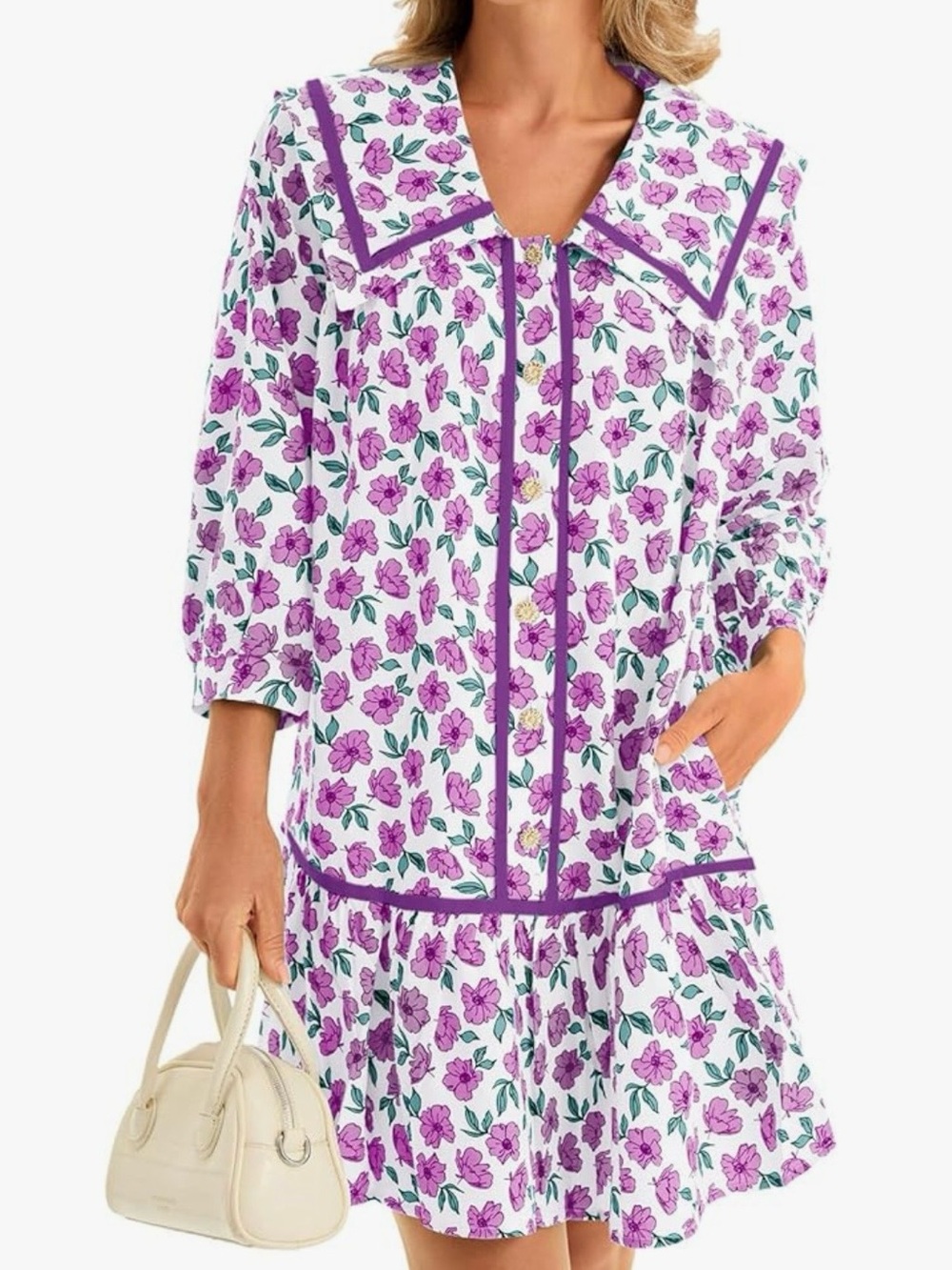 NWT Floral Purple Trim Dress size M